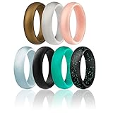 ROQ Silicone Wedding Ring for Women, Set of 7 Silicone Rubber Wedding Bands - Rose Gold, Silver, Bronze, Black Turquoise, White - Size 8