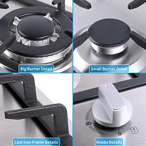 Gas Cooktop 12 inch Stainless Steel 2 Burners Builtin Gas Hob Stove