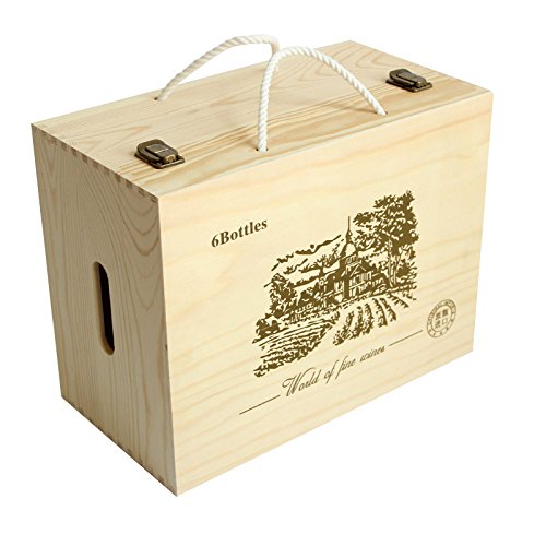 Mural Art Vineyard Design Natural Wood Wine Box Travel Storage Box Wine Bottle Case Holder Carrier (Style5)