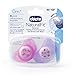 Chicco Flair Orthodontic BPA-Free Pacifier with Reusable Sterilizing Case, 2-Pack, Pink/Purple, 0-6m