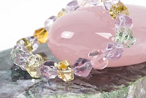 Natural Multi Gemstone Bracelet, Amethyst Citrine Green Amethyst Rose Quartz Lemon Quartz Statement Bracelet, Stretch Bracelet
