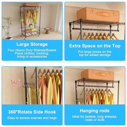 Garment Rack, Heavy Duty Clothes Rack with 2.5" wheels, Portable Closet