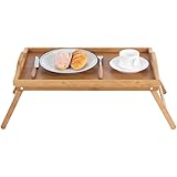 Tavolino Da Letto Pieghevole In Bambù - Vassoio Colazione 50x30cm, Bordi Rialzati, Multifunzione - Foto 6