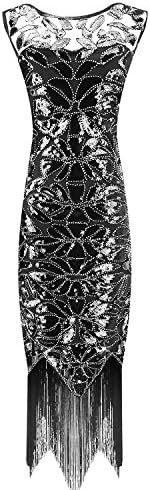 Urmine Women's 1920's Gatsby Party Sequined Evening Fringed Flapper Dress (M, Black-ur01)