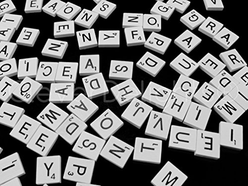 100 Wood Scrabble Tiles - White Color - Complete Set - Game Replacement Crafts Weddings Scrapbooking