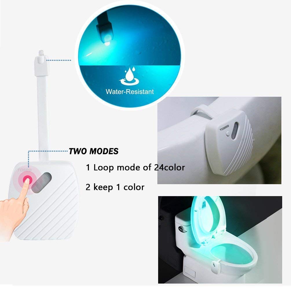 AOKULASIC 24-Color Waterproof Motion Sensor LED Toilet Bowl Night Light(2 Pack) Perfect Decoration for Christmas Family Open House.