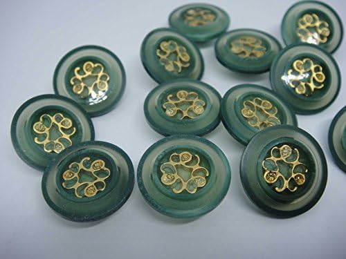 Green Vintage Button Beautiful 15mm NO.05366 Resin Set of 13 PCS