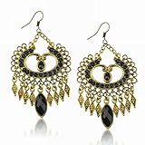 VTG Chandelier Marquise Copper Resin Black Eardrop Hook Jewelry Dangle Earrings