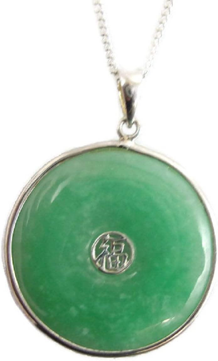 Signature Green Jade Chinese Good Fortune Character Pendant Necklace