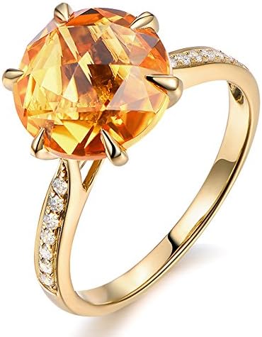Wedding Engagement Solid 14K Yellow Gold Natural Citrine Gemstone Diamond Ring Finger Sizes 4 to 13 for Women