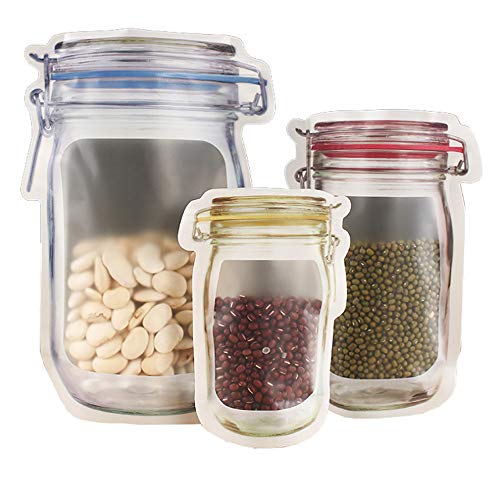 Enkrio 18 Pack Reusable Zip Lock Snack Bags, Mason Jar Zipper Food Saver Snack Sandwich Ziplock Bags Leakproof Storage Bags for Kids Travel Camping(3Small,4Medium,8Large,3Tall) - Thumbnail 4