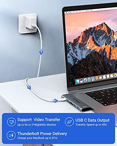 USB C Hub, LIKFAVOR USB C Dongle Adapter for MacBook Pro/Air, 7 in 2 Type-C Multiport Adapter with 4k HDMI Output, 3 USB 3.0, SD/TF Card Reader, Power Delivery 100W Thunderbolt 3 Ports