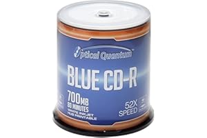 Optical Quantum Blue AZO CD-R 700MB 52X White Inkjet Hub Printable Recordable Media Disc - 100pk Spindle OQCD52BWIPH-BX