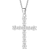 Carleen Cross Necklace For Women Yellow Gold Plated Sterling Silver Cubic Zirconia CZ Simulated Diamond Cross Crucifix Pendant Necklace Jewelry Easter Gift for Women, 18" Silver Chain Nice Gifts Jewelry Box