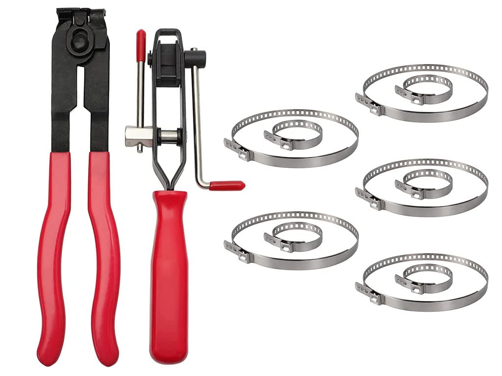 Kellegour 2Pcs Auto CV Joint Boot Clamps Pliers,CV Boot Clamps Kit,CV Boot Clamps Pliers,10Pcs Stainless Steel Duct Clamps,for Most Cars Car Auto Repair Tool Banding(12Pcs,Red)