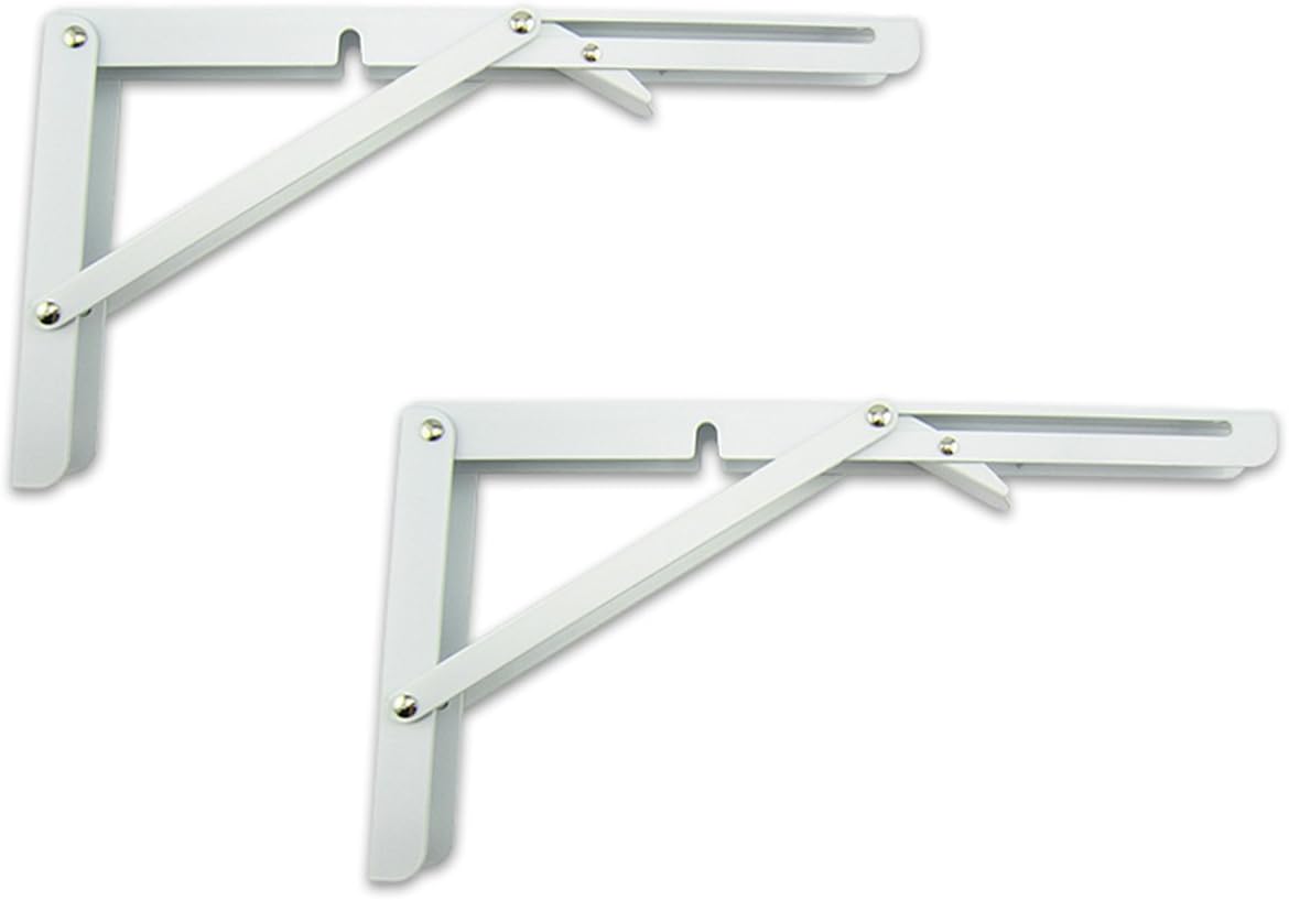 MechWares Folding Bracket for Shelves Tables Long Release Space Saving for Standing Desk Wall-Mounted Drop-Leaf in Kitchen | Laundry Room | Garage | Boat | RV (White 1 Pair/2Pcs)