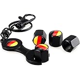 PTDecals 1 Set German Flag Black Metal Anit-Theft Universal Car Wheel Tire Valve Stems Caps Replacement + Mini Wrench Key Chain