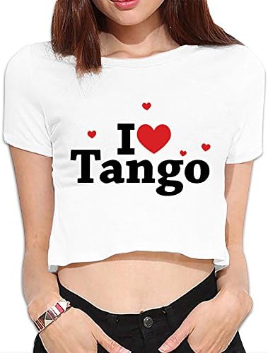 Sunny Fishhh Women's I Love Tango O-Neck Crop Top T-Shirts White