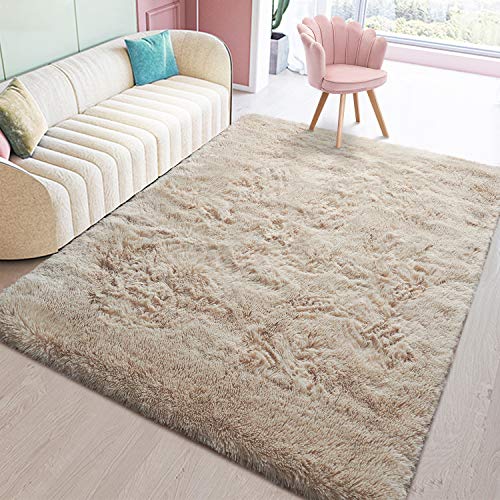 Toneed Camel Fluffy Area Rugs for Bedroom, 4 x 5.9 Feet Clearance Soft