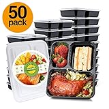 Glotoch 50 Pack 34 Ounce Lunch Box Containers Set with Lid for Meal Prep and Portion Control in 3 compartment food containers-Microwaveable, Freezer & Dishwasher Safe