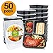 Glotoch 50 Pack 34 Ounce Lunch Box Containers Set with Lid for Meal Prep and Portion Control in 3 compartment food containers-Microwaveable, Freezer & Dishwasher Safe primary