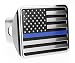 USA US American Flag Stainless Steel Emblem on Metal Trailer Hitch Cover Fits 2" Receivers Black and Chrome With Thin Blue line primary