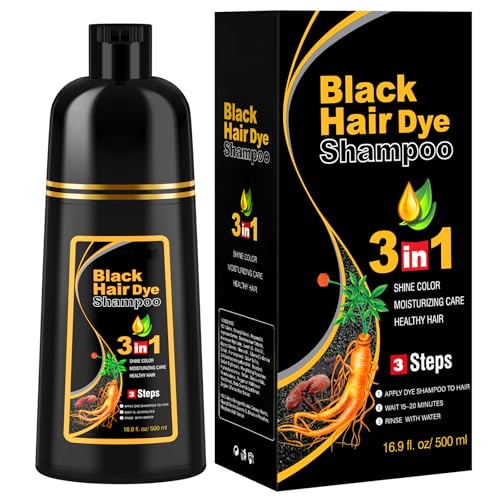Black Hair Dye Shampoo for Grey Hair, Instant Hair Colour Shampoo for Men and Women, Black Hair Dye Shampoo 3 in 1, Hair Colour, 500 ml