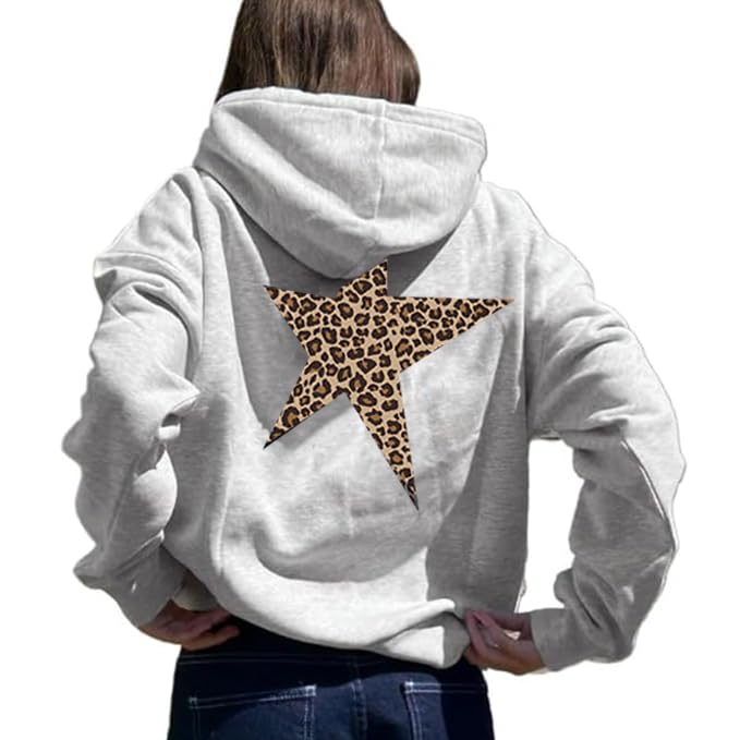 Chvity Hoodies For Women Y2k Leopard Print Star Graphic Hoodies Oversized Cheetah Sweatshirt Teen Girls Vintage Unisex Streetwear
