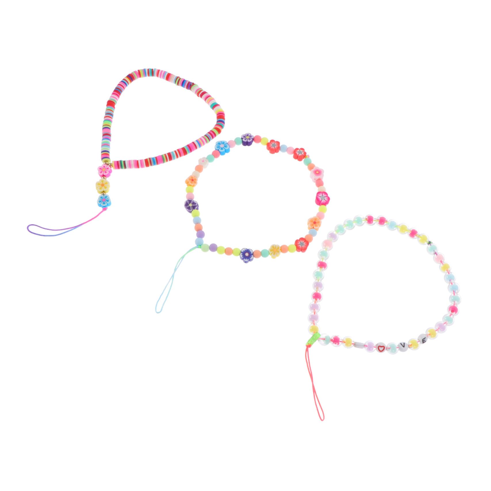 Hemobllo 3Pcs Cell Phone Lanyard Strap Polymer clay Beaded Anti- Lost Phone Lanyard string Phone Wrist Lanyard bracelet Beaded Phone Chain Rope for Universal Smartphones
