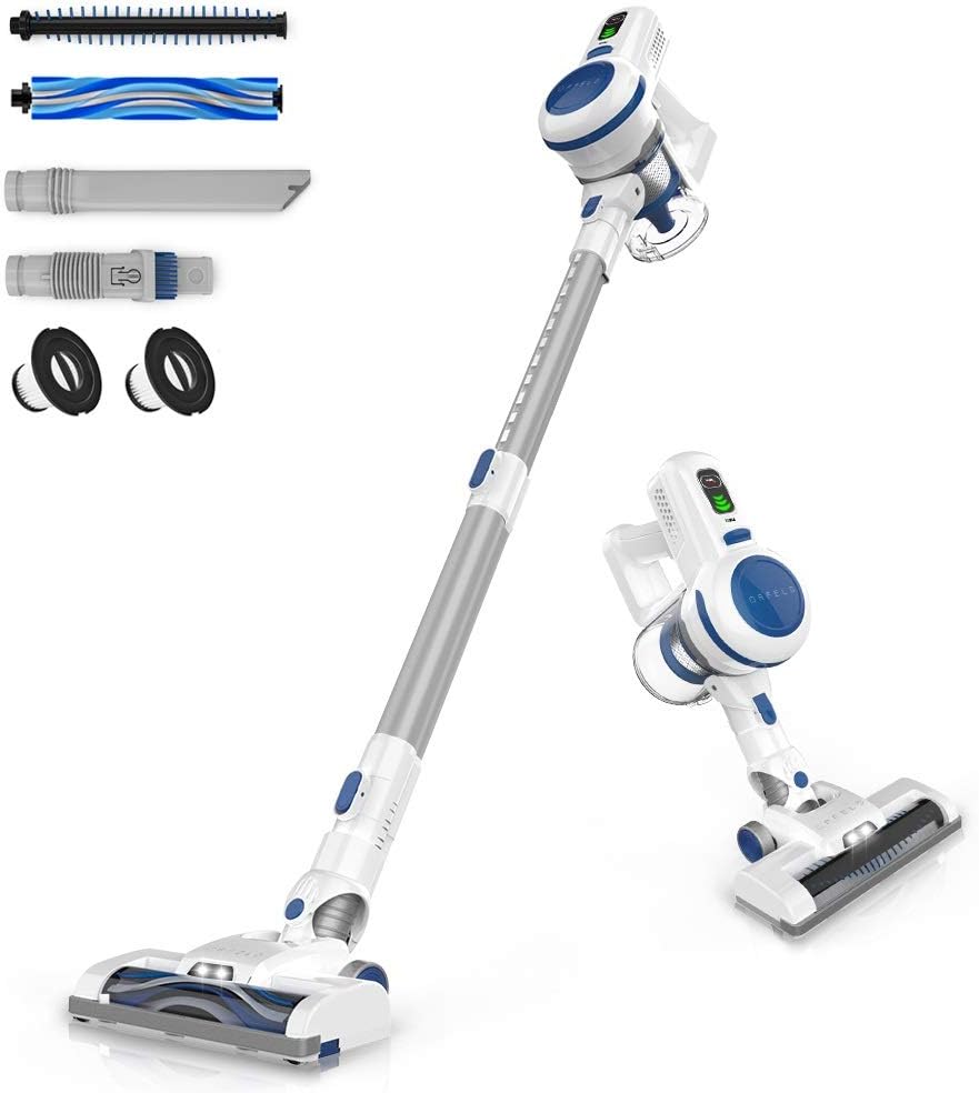 ORFELD Akku Staubsauger, Kabelloser Staubsauger mit 17000Pa Starke Saugkraft, Bis zu 30 Min, Wandhalterung, Besonders leiser Handstaubsauger mit Mehrfachbürste für Hartboden, Teppich, Auto, Tierhaare