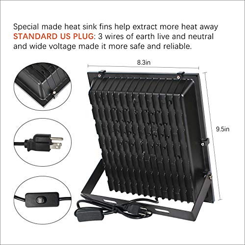 FAISHILAN 50W LED Flood Light Outdoor IP66 Waterproof with US-3 Plug & Switch 5000Lm for Garage,Garden,Yard - Thumbnail 2