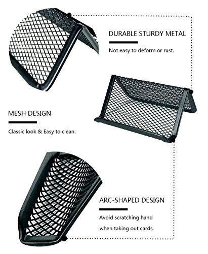 Outrip 4 PCS Mesh Metal Business Card Holder for Desk, Black Office Mesh Business Name Card Organizer Holds 50 Cards (4pcs,Black)