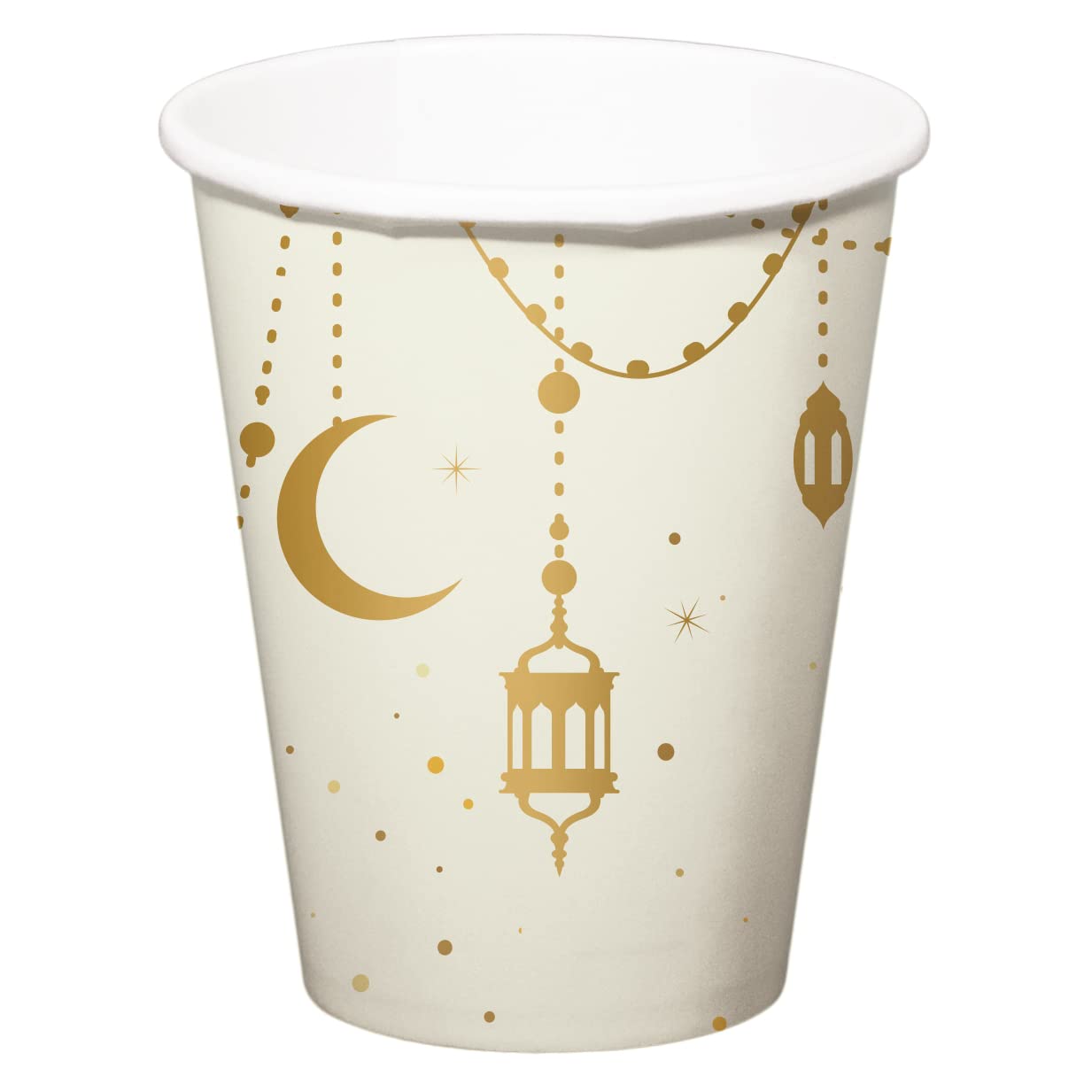 Folat Eid Mubarak Ramadan Decoration - Drinking Cup Gold White 250 ml Pack of 8 - Eid Decoration Star Moon Accessories Ramadan
