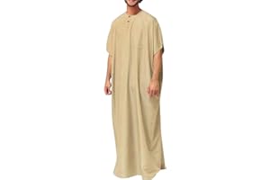 Mens Kaftan Thobe Long Sleeve Ancle-Length Shirts Casual Muslim Gown Robe Long Tunic for Daily Prayer Ramadan Eid Wear