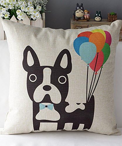 Vococo Pack of 4 Animal pillowcase Cotton Linen Pillow Case Dog Cute Sofa Waist Throw Cushion Cover (17“, White)