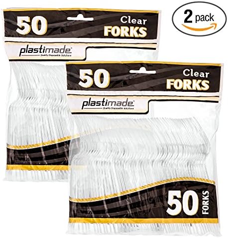 [100 Clear Forks] Plastimade Disposable Heavy Duty Plastic Cutlery,Great for Every Day Use, Home, Office, Party, Picnics, or Outdoor Events,