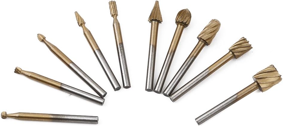 TraveT 10Pcs HSS Routing Router Bits Burr Rotary Tools for Engraving, Wood Working Tools