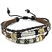 KONOV Mens Womens Leather Bracelet, Feather Charm 7-9 inch Adjustable Wrap Bangle, Brown Silver