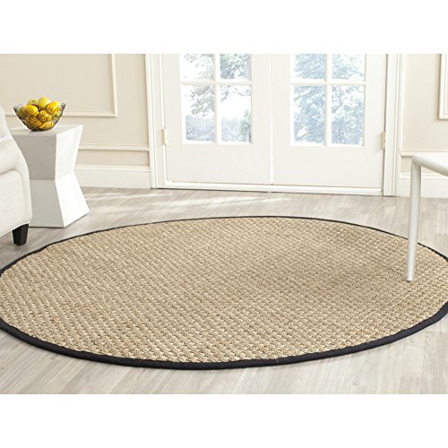 Safavieh Natural Fiber Collection NF114C Basketweave Natural and  Black Seagrass Round Area Rug (6' Diameter)