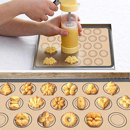 Cookie Press Gun,2019 Cookie Press with 2 Macaroon Baking Mat Sheets,16 Decorative Stencil Discs and 6 Icing Tips,2 Cleaning Brush,100ml Measuring Cup for Cookies and Biscuit and Churro Maker - Thumbnail 4