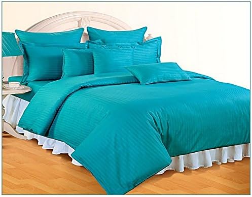 Royal Home Collection 650 Thread Count 1pc Comforter (300 gsm Microfiber Fill Box Stitched) Hospital Twin XL Size, Turquoise Blue/ Teal Stripe 100% Egyptian Cotton