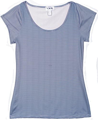 Women's All Over Print Fashion Tops (Large, White With Navy Blue Pinstripe Print)