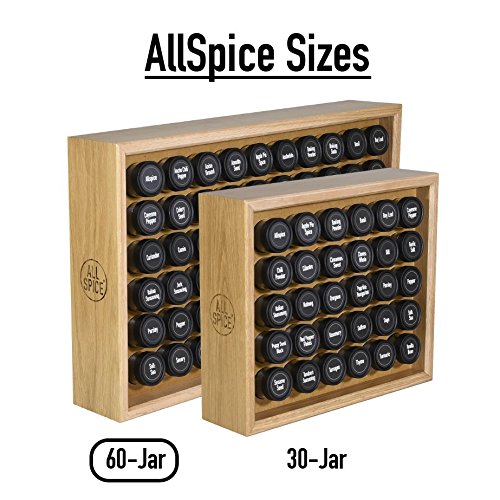 AllSpice Wooden Spice Rack, Includes 60 4oz Jars- Oak
