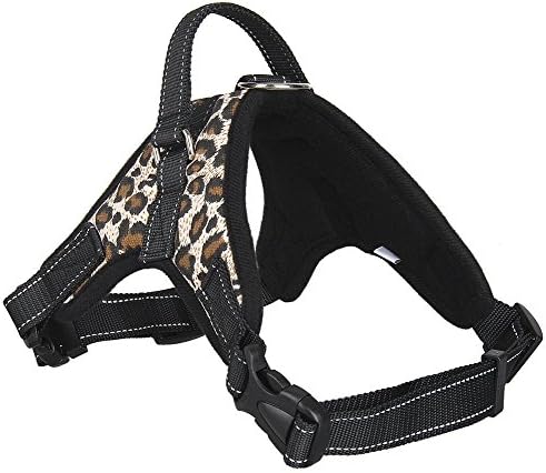 Posife Adjustable No Pull Dog Collar Harness With Handle on Top - Best for Walking,Rescue No-Pull Harness for Large/Medium/Small Dog. (Leopard)