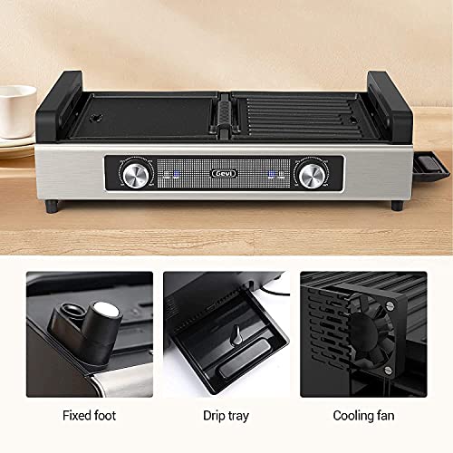 Gevi Electric Indoor Smokeless Grill + Griddle, Nonstick Plates, 2