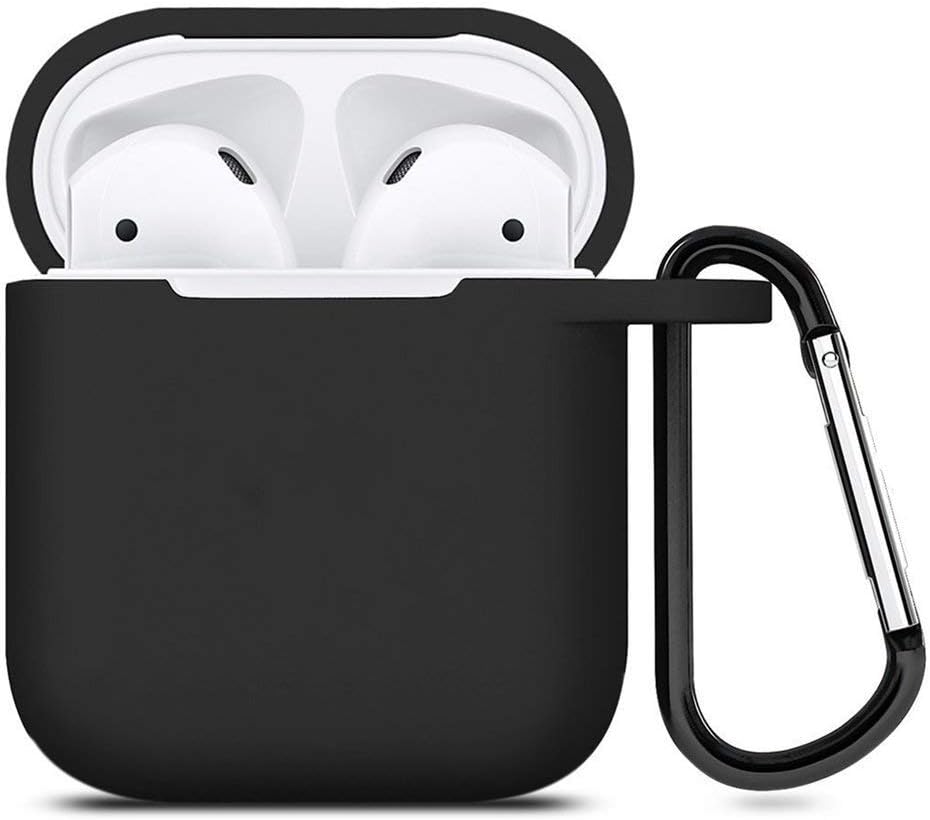 USSJ Compatible for AirPods Case with Keychain, Shockproof Protective Silicone Cover and Skin for AirPods Charging Case (Black)
