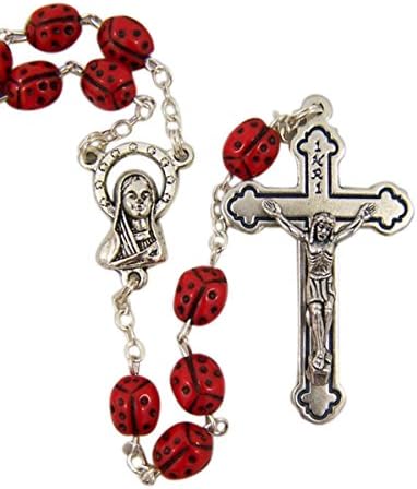 Acrylic Ladybug Prayer Bead Rosary with Madonna Centerpiece, 18 Inch
