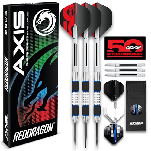 RED DRAGON Axis Series Tungstène Fléchettes Ensemble avec Vols, Arbres (tiges) et Portefeuille