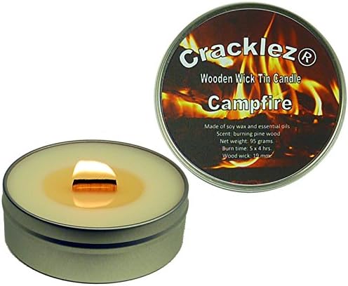 Cracklez Crackling Scented Wooden Wick Tin Candle Campfire. Pine Wood Fire Scent. Uncolored.