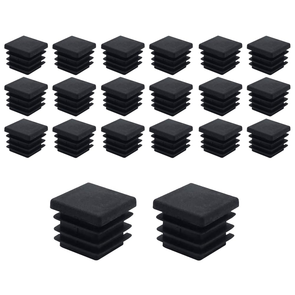 20 Pcs Square Plastic Plugs, Black Tube Inner End Caps, 15mm x 15mm Cover for Furniture Chair Desk Leg Tables Foot, Pipe